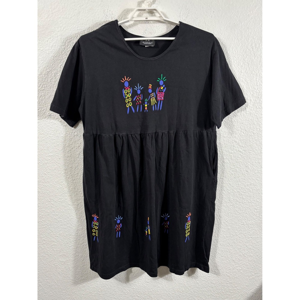L.A. Artwear Vintage Black Cotton Artsy‎ Graphic Babydoll Dress 2X